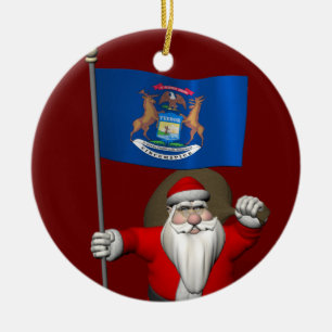 Der Weihnachtsmann mit dem Abzeichen von Michigan Keramikornament