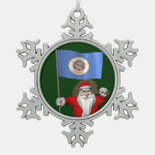 Der Weihnachtsmann mit dem Abzeichen von Minnesota Schneeflocken Zinn-Ornament