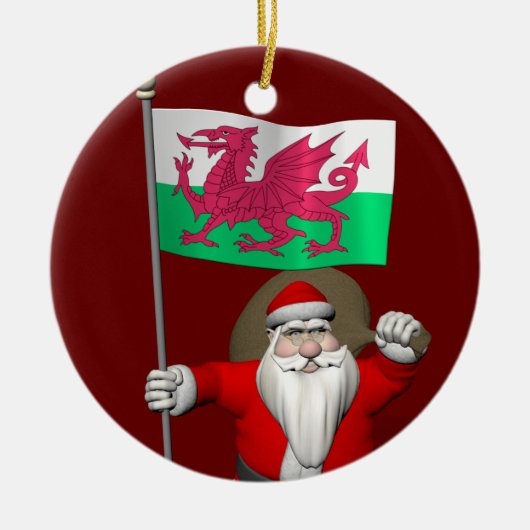 Der Weihnachtsmann mit dem Abzeichen von Wales Keramik Ornament (Vorne)