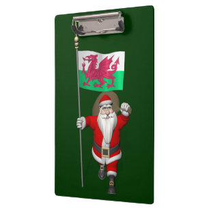 Der Weihnachtsmann mit dem Abzeichen von Wales Klemmbrett