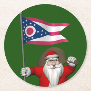 Der Weihnachtsmann mit dem Ausscheiden von Ohio Runder Pappuntersetzer