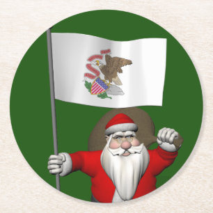 Der Weihnachtsmann mit dem Ende von Illinois Runder Pappuntersetzer
