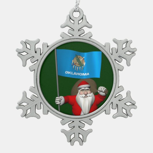 Der Weihnachtsmann mit dem Ende von Oklahoma Schneeflocken Zinn-Ornament (Vorderseite)