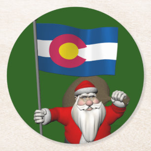 Der Weihnachtsmann mit dem Stich des Colorado Runder Pappuntersetzer