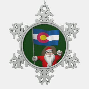 Der Weihnachtsmann mit dem Stich des Colorado Schneeflocken Zinn-Ornament