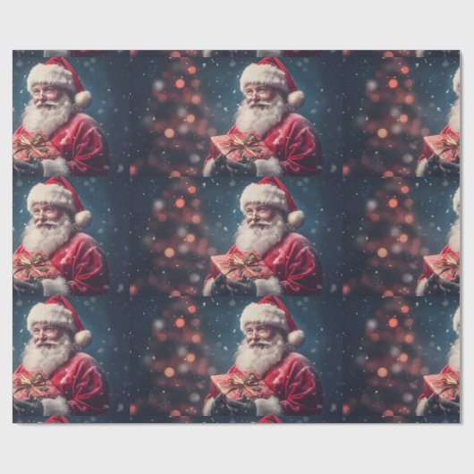 Der Weihnachtsmann mit dem Weihnachtsdesign Geschenkpapier (Flach)