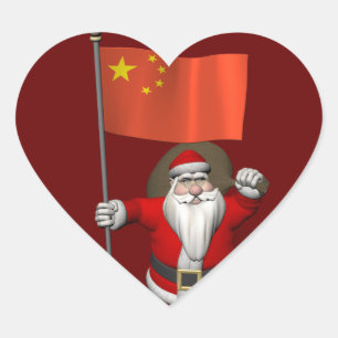 Der Weihnachtsmann mit der Flagge der China Herz-Aufkleber