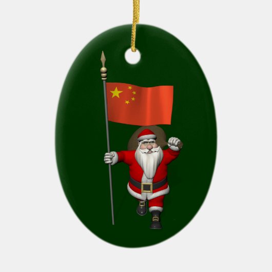 Der Weihnachtsmann mit der Flagge der China Keramikornament (Vorne)