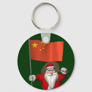 Der Weihnachtsmann mit der Flagge der China Schlüsselanhänger