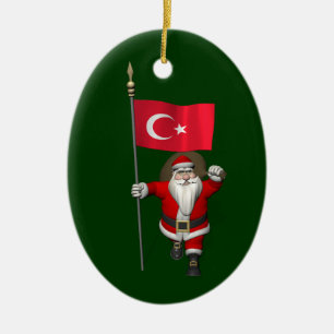 Der Weihnachtsmann mit der Flagge der Türkei Keramikornament