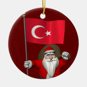 Der Weihnachtsmann mit der Flagge der Türkei Keramikornament