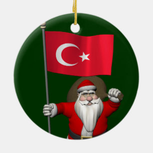 Der Weihnachtsmann mit der Flagge der Türkei Keramikornament
