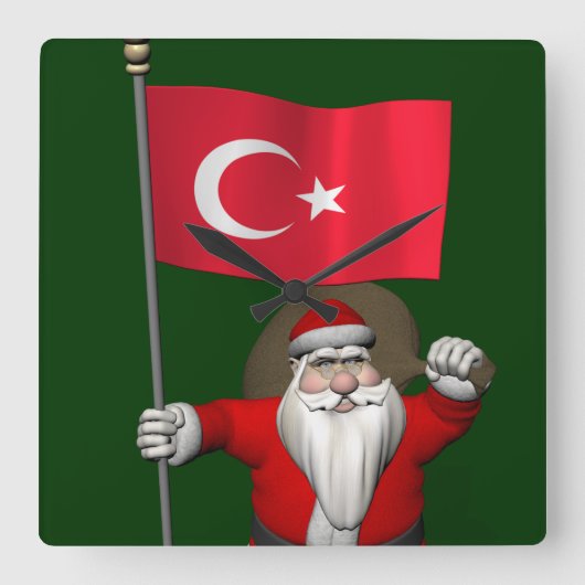 Der Weihnachtsmann mit der Flagge der Türkei Quadratische Wanduhr (Vorderseite)