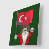 Der Weihnachtsmann mit der Flagge der Türkei Quadratische Wanduhr (Winkel)