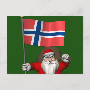 Der Weihnachtsmann mit der Flagge Norwegens Feiertagspostkarte