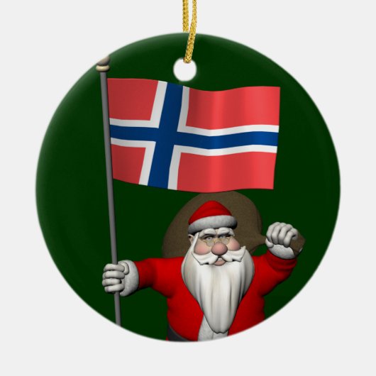 Der Weihnachtsmann mit der Flagge Norwegens Keramikornament (Vorne)