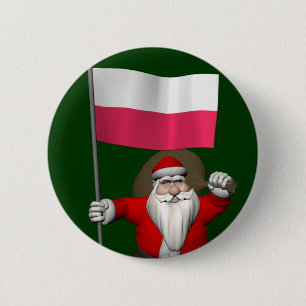 Der Weihnachtsmann mit der Flagge Polens Button