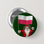 Der Weihnachtsmann mit der Flagge Polens Button (Vorne & Hinten)