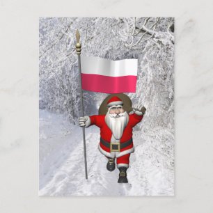 Der Weihnachtsmann mit der Flagge Polens Feiertagspostkarte