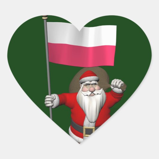 Der Weihnachtsmann mit der Flagge Polens Herz-Aufkleber (Vorderseite)