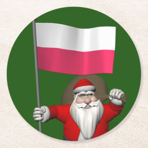 Der Weihnachtsmann mit der Flagge Polens Runder Pappuntersetzer