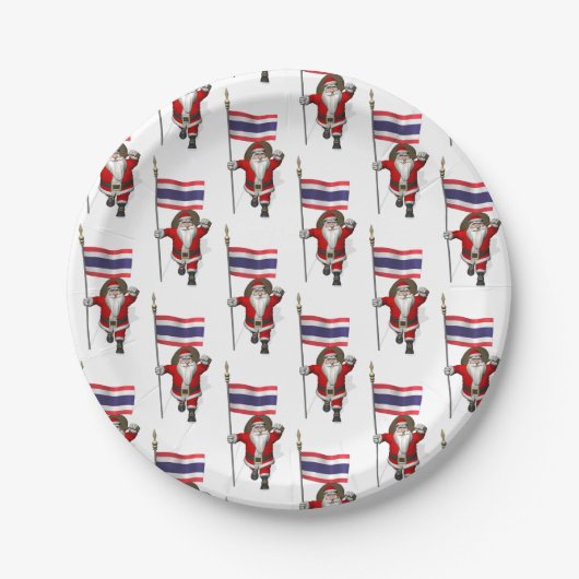 Der Weihnachtsmann mit der Flagge Thailands Pappteller (Vorderseite)