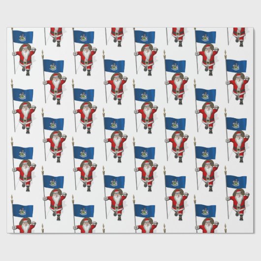 Der Weihnachtsmann mit der Flagge von Maine Geschenkpapier (Flach)