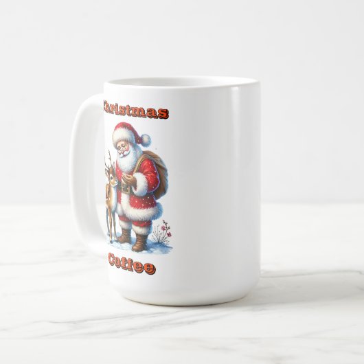Der Weihnachtsmann mit einem freundlichen Hirschen Kaffeetasse (Vorderseite Links)