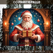 Der Weihnachtsmann mit einem Geschenk in seinem La Seidenpapier