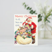 Der Weihnachtsmann mit einer Tasche voller Spielsa Postkarte (Stehend Vorderseite)
