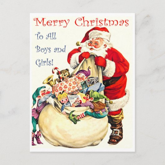 Der Weihnachtsmann mit einer Tasche voller Spielsa Postkarte (Vorderseite)