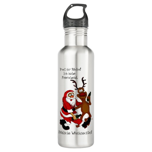 Der Weihnachtsmann mit Elch - heißes Fest Edelstahlflasche (Vorderseite)