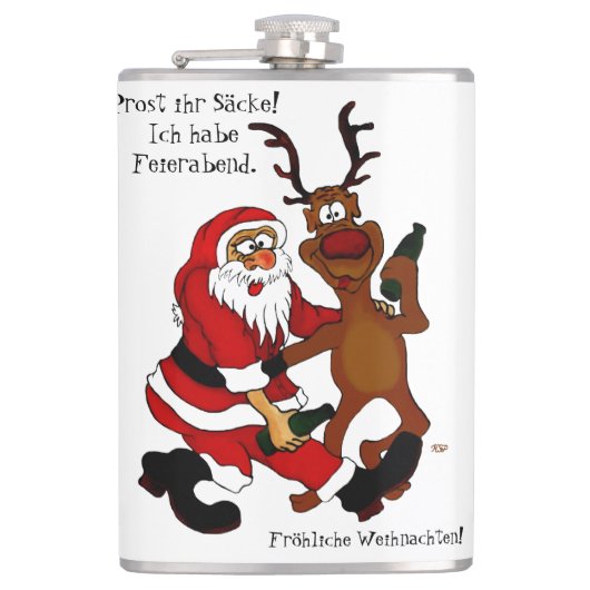 Der Weihnachtsmann mit Elch - heißes Fest Flachmann (Vorderseite)