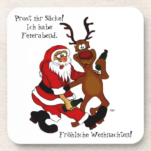 Der Weihnachtsmann mit Elch - heißes Fest Getränkeuntersetzer (Vorderseite)