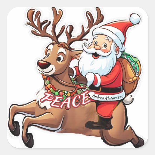 Der Weihnachtsmann mit Friedensgeschenken Quadratischer Aufkleber (Vorderseite)
