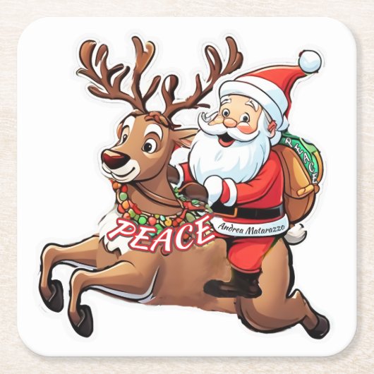 Der Weihnachtsmann mit Friedensgeschenken Rechteckiger Pappuntersetzer (Vorderseite)