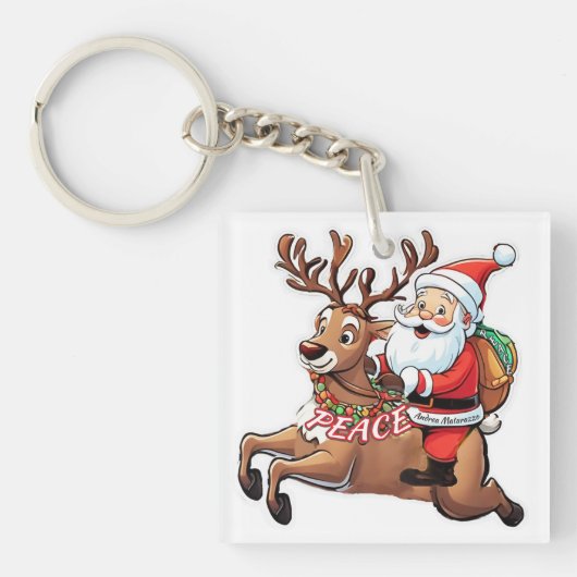 Der Weihnachtsmann mit Friedensgeschenken Schlüsselanhänger (Vorderseite)