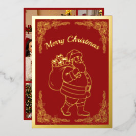 Der Weihnachtsmann mit Geschenken in Rot, Gold Folien Feiertagskarte
