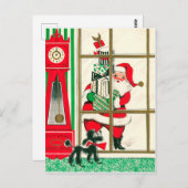 Der Weihnachtsmann mit Geschenken sieht auf das Fe Postkarte (Vorne/Hinten)