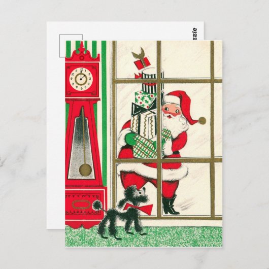 Der Weihnachtsmann mit Geschenken sieht auf das Fe Postkarte (Vorne/Hinten)