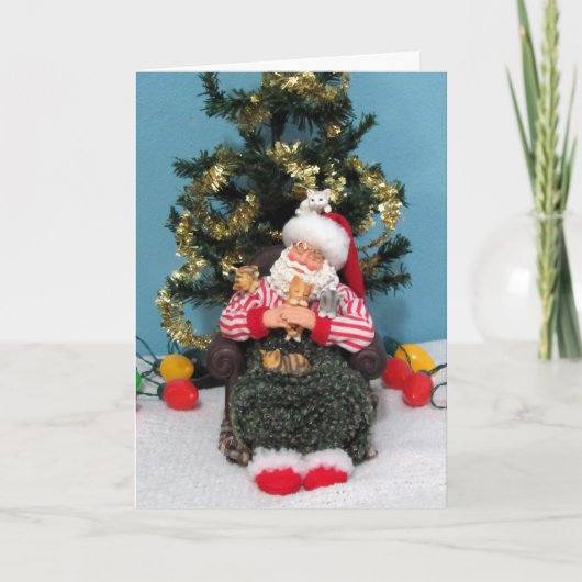 Der Weihnachtsmann mit Kätzchen Karte (Vorderseite)