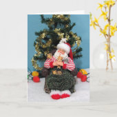 Der Weihnachtsmann mit Kätzchen Karte (Gelbe Blume)