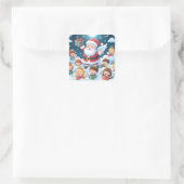Der Weihnachtsmann mit Kindern Quadratischer Aufkleber (Tasche)