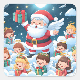 Der Weihnachtsmann mit Kindern Quadratischer Aufkleber