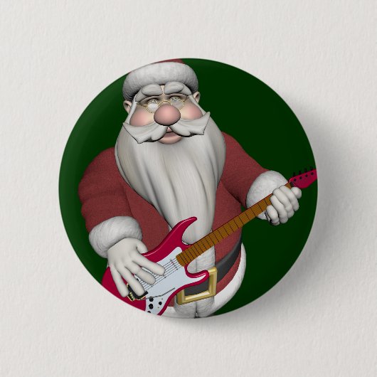 Der Weihnachtsmann mit roter Gitarre Button (Vorderseite)