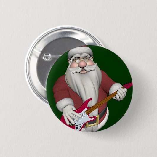 Der Weihnachtsmann mit roter Gitarre Button (Vorne & Hinten)