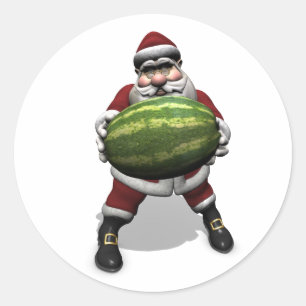 Der Weihnachtsmann mit sehr großer Wassermelone Runder Aufkleber