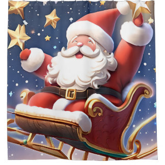 Der Weihnachtsmann mit seinem Schlitten unter den Duschvorhang