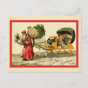 Der Weihnachtsmann mit seinem Wagen Feiertagspostkarte