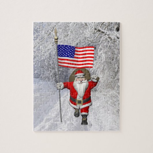 Der Weihnachtsmann mit US-Flagge Puzzle (Vertikal)